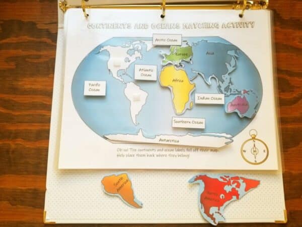 world map continents and oceans cutout and match activity