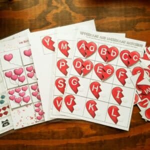 hearts alphabet matching and 1-10 number matching