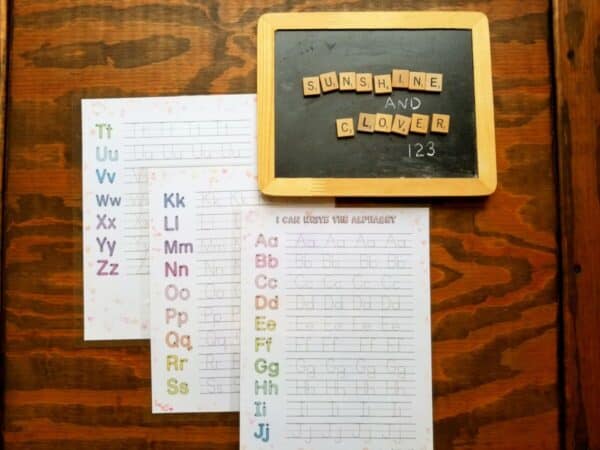 Printable alphabet tracing worksheets to practice letter recognition and how to write your alphabet. ABC worksheets have rainbow colored letters as well as hearts on the sheets. Dotted lined letters are provided for tracing.