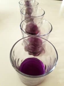 science experiment ph red cabbage water in glasses