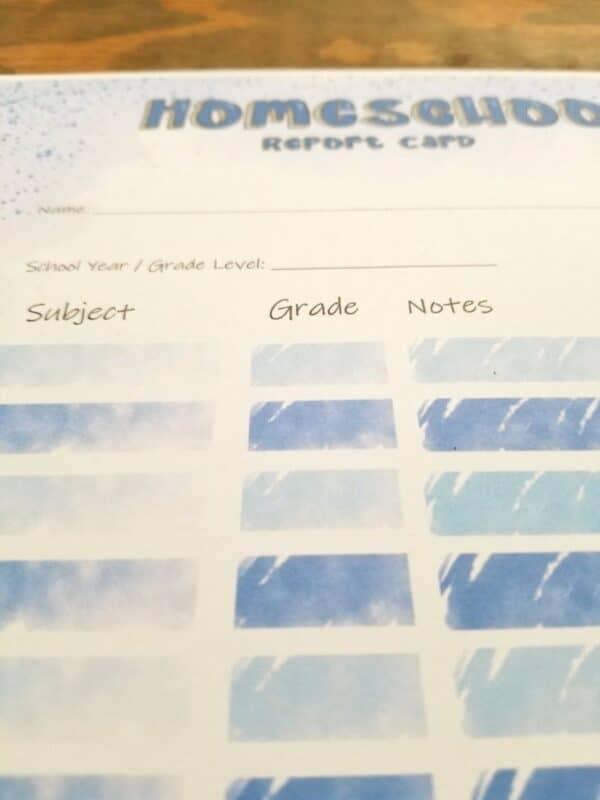 homeschool report card with blue colors