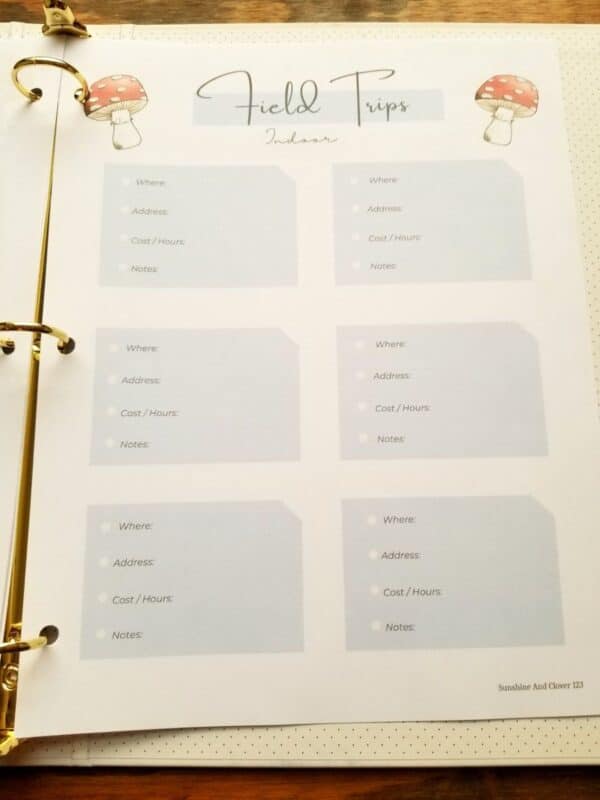 Field trip ideas to keep handy- includes indoor and outdoor sheets