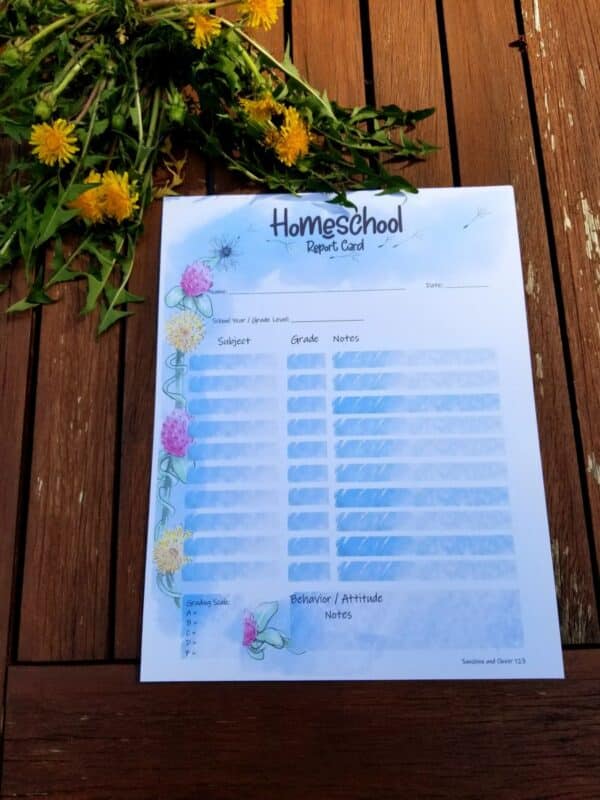 hand illustrated homeschool report card with spring flower theme