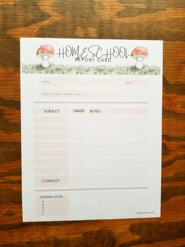 printable homeschool planner with red mushroom and brown square accents