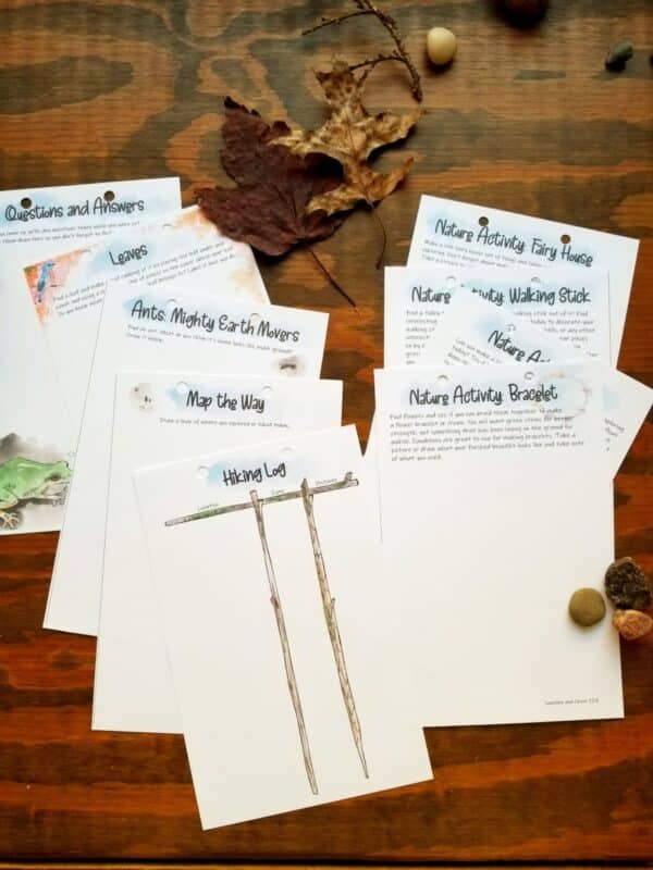 Nature journal booklet includes hiking log, nature craft sheets, make a map, and questions and answers page.