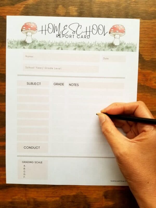 printable homeschool report card