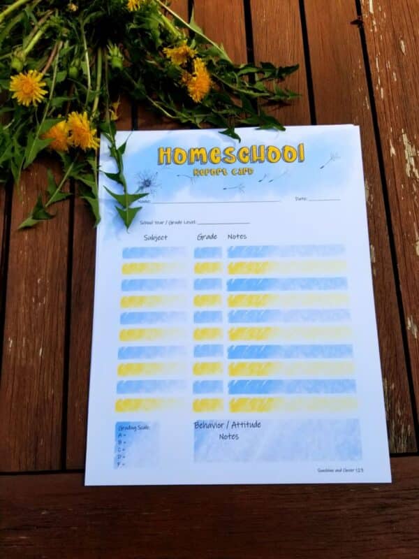 Printable homeschool report card in dandelion flower theme