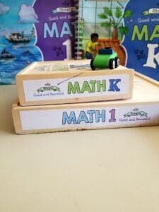 The good and the beautiful math manipulatives and books.