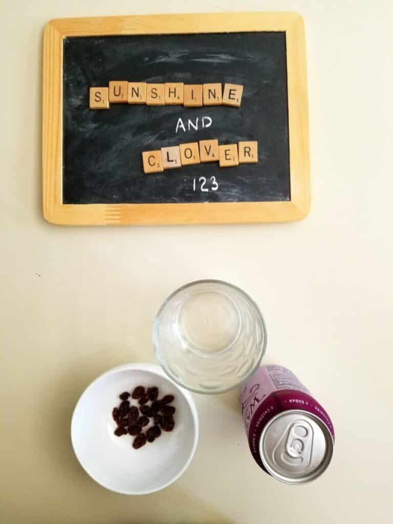 Easy science experiment for kids involving carbonated beverage and raisins.