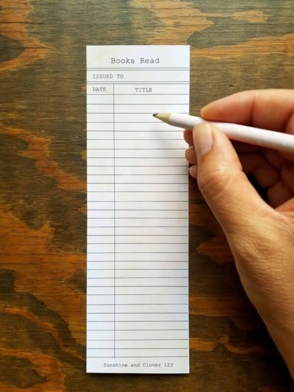 Library checkout card bookmark is printable and can be used as a book log. Slight beige coloring to give a vintage look.