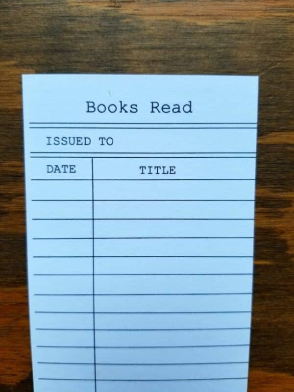 Books log bookmark includes plenty of lines for logging books read.