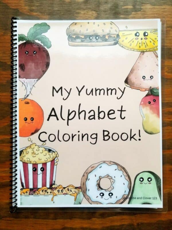 Alphabet coloring pages come with a cover if you would like to spiral bind or put on your three ring binder. Alphabet coloring page cover includes little food people found throughout the bundle.