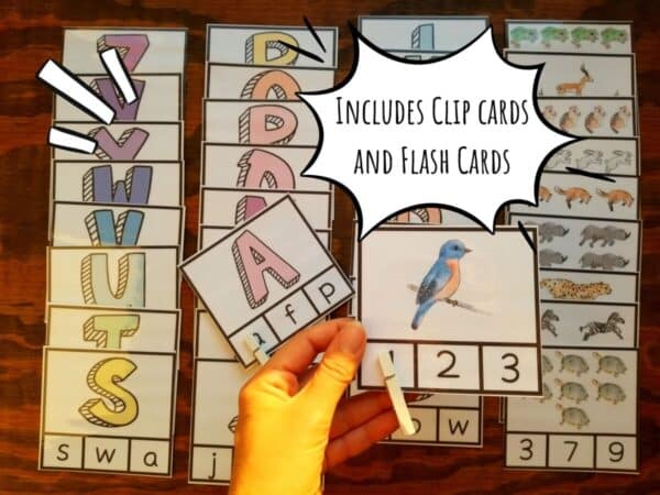 Preschool worksheets include interactive flashcard activities. Count the number of animals and clip the answer and match the uppercase and lowercase letters.