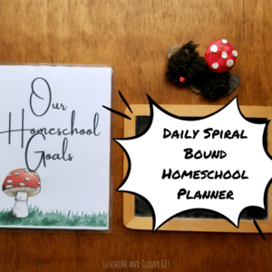 Daily spiral bound homeschool planner come sin hand illustrated red mushroom theme.