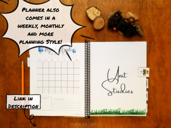 Planner is also available in a monthly, weekly and more format for getting homeschool organized. Homeschool planner comes in matching woodland mushroom style.