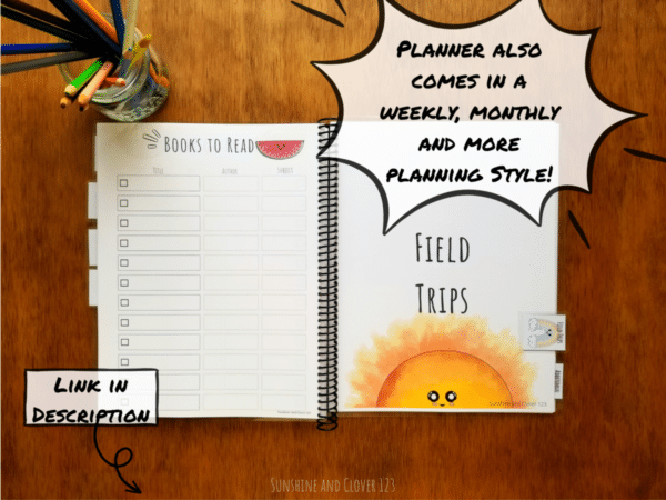 Planner is also available in a monthly, weekly and more format for getting homeschool organized. Homeschool planner comes in matching kawaii style.