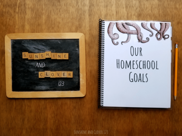 The homeschool planner comes with a hand illustrated octopus design and is titled "Our Homeschool Goals."