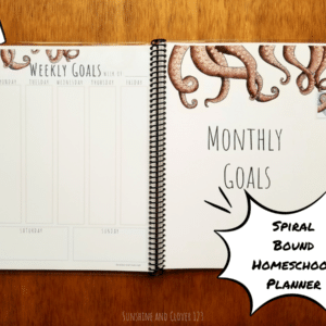 Homeschool planner includes a weekly planning section as well as a monthly planning section. All pages come in a matching octopus theme.
