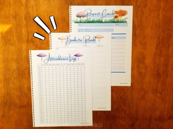 homeschool planner includes an attendance log, book log and report card printables