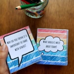 Writing prompts can be printed with just the one side with the writing prompts or print front and back to make more card like.