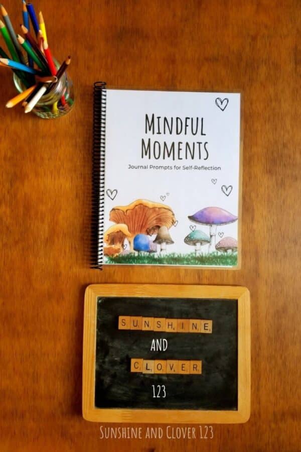 Mindful moments prompted journal is handmade by Sunshine and Clover 123.