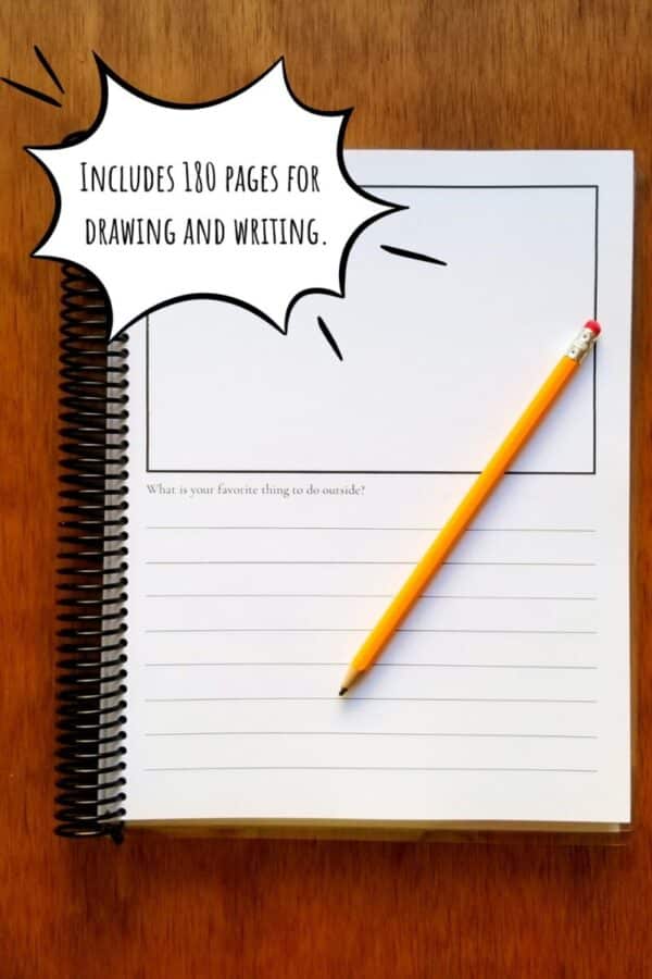 180 printable journal pages with prompts includes a new writing prompt on each page, as well as a section to write and draw.