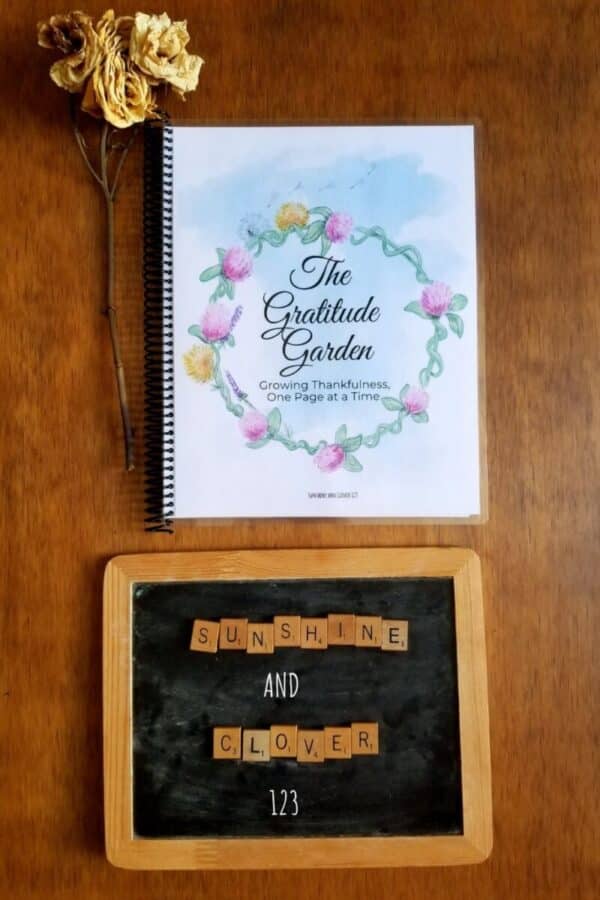 The gratitude garden journal with prompts to encourage thankfulness is handmade by Sunshine and Clover 123.