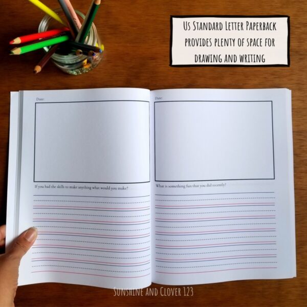 Kid's journal comes in US standard letter size paperback which helps provide ample space for drawing and writing.