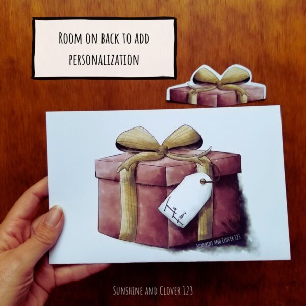 Christmas appreciation card features hand illustrated present and provides room on the back to personalize.