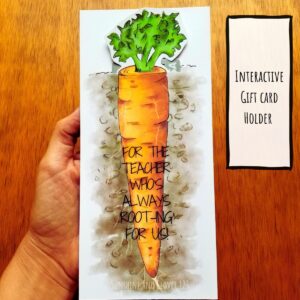 Teacher appreciation gift card with hand illustrated carrot.