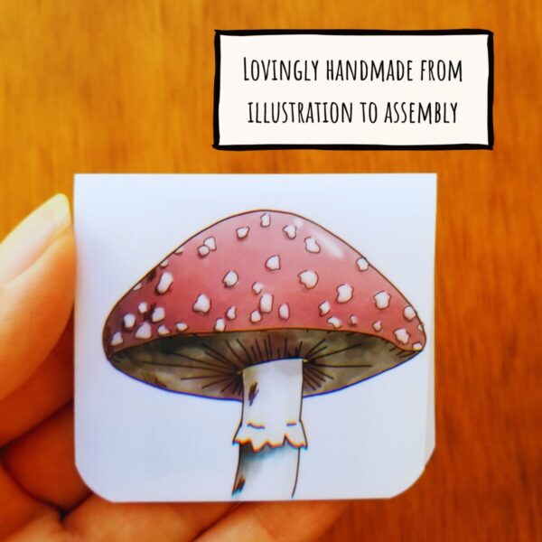 Mushroom magnetic bookmark has been lovingly handmade from illustration to assembly.