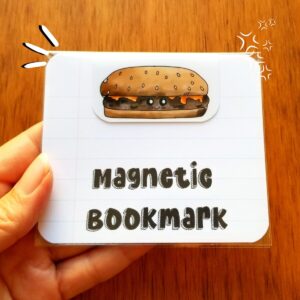 Cute magnetic bookmark with kawaii style cheeseburger design.